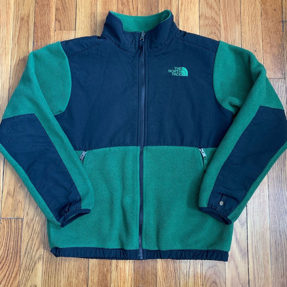 The North Face boys green and black fleece full zip jacket size 14-16